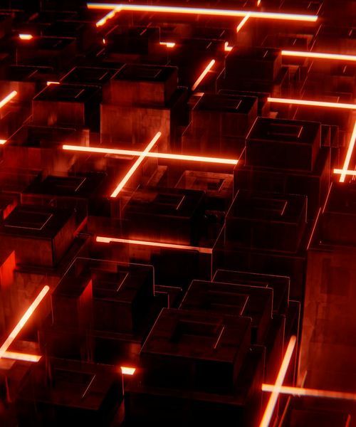 Cyberpunk style geometric abstraction representing system optimization